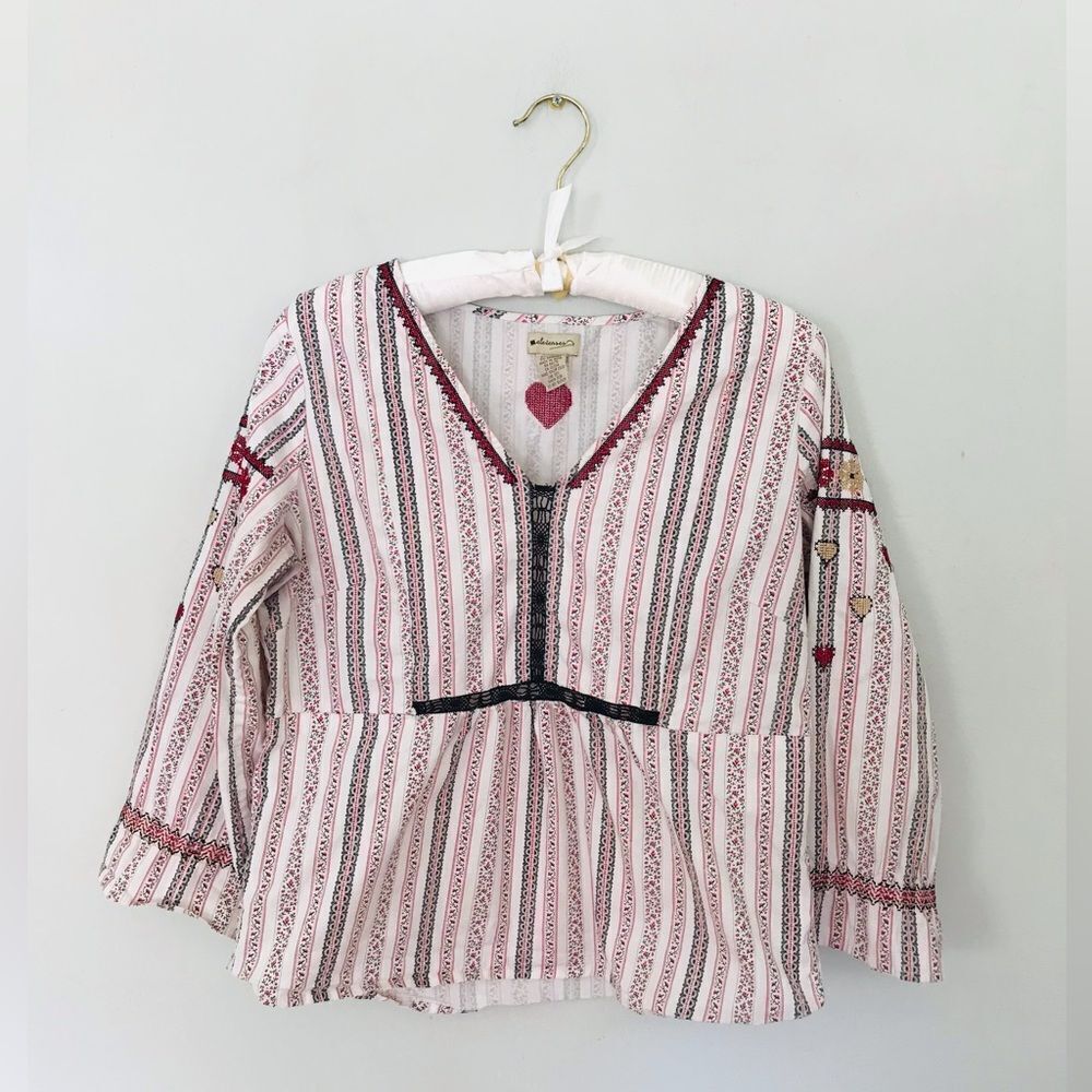 Anthropologie Elevenses Peasant Top Womens 14 Ivory Embroidered vintage fabric